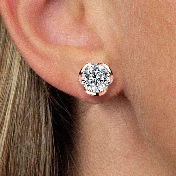 White Sapphire Floral Stud Earrings - 925 Sterling Silver (Multiple Plating Options)