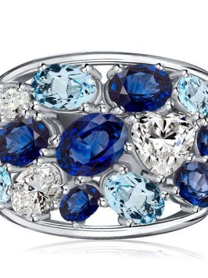 Oval Blue Sapphire & Aquamarine Sterling Silver Wedding Band (6.20 CT TW)