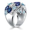 Oval Blue Sapphire & Aquamarine Sterling Silver Wedding Band (6.20 CT TW)