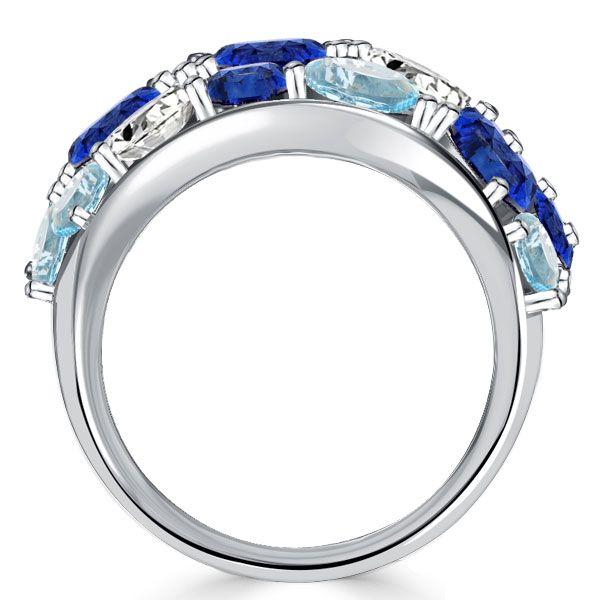 Oval Blue Sapphire & Aquamarine Sterling Silver Wedding Band (6.20 CT TW)