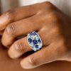 Oval Blue Sapphire & Aquamarine Sterling Silver Wedding Band (6.20 CT TW)