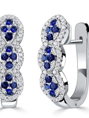 Blue & White Sapphire Hoop Earrings in Sterling Silver - Round Gemstone Design