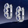 Blue & White Sapphire Hoop Earrings in Sterling Silver - Round Gemstone Design
