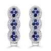 Blue & White Sapphire Hoop Earrings in Sterling Silver - Round Gemstone Design