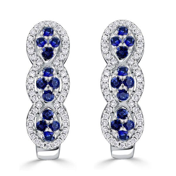 Blue & White Sapphire Hoop Earrings in Sterling Silver - Round Gemstone Design