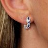 Blue & White Sapphire Hoop Earrings in Sterling Silver - Round Gemstone Design