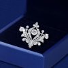 Antique Vintage Style Round Cut Brooch in Sterling Silver with Rhodium Finish