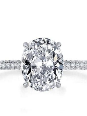 Oval Engagement Ring with Three Row Shank in Rhodium-Plated Sterling Silver