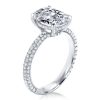 Oval Engagement Ring with Three Row Shank in Rhodium-Plated Sterling Silver