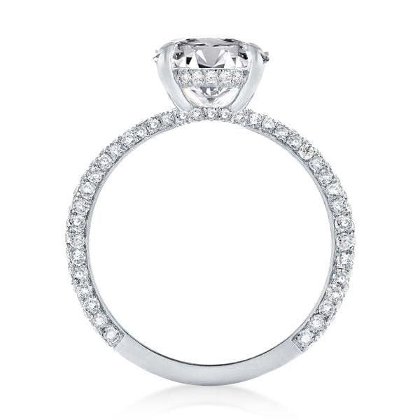 Oval Engagement Ring with Three Row Shank in Rhodium-Plated Sterling Silver