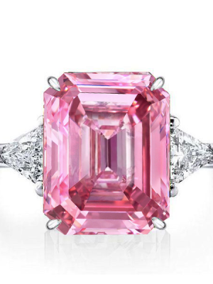 Pink Emerald Cut Engagement Ring in Sterling Silver with Rhodium Plating
