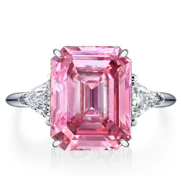 Pink Emerald Cut Engagement Ring in Sterling Silver with Rhodium Plating