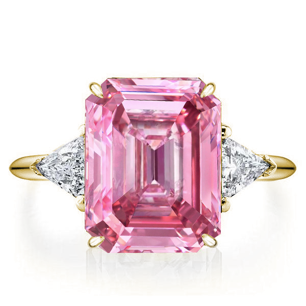 Pink Emerald Cut Engagement Ring in Sterling Silver with Rhodium Plating