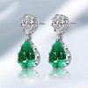 White & Emerald Pear Shaped Sapphire Drop Earrings in Sterling Silver