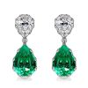 White & Emerald Pear Shaped Sapphire Drop Earrings in Sterling Silver