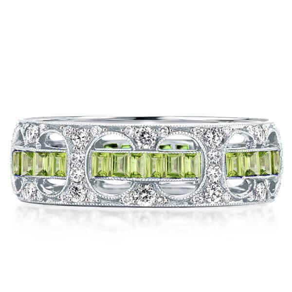 Milgrain Peridot Rope Wedding Band in Sterling Silver
