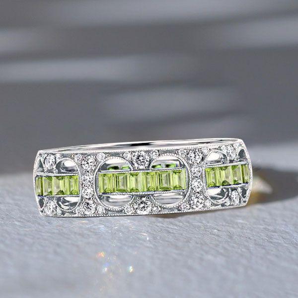 Milgrain Peridot Rope Wedding Band in Sterling Silver
