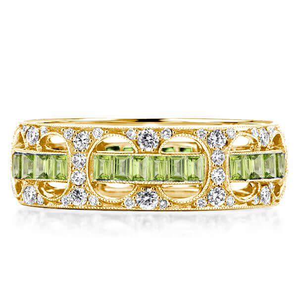 Milgrain Peridot Rope Wedding Band in Sterling Silver