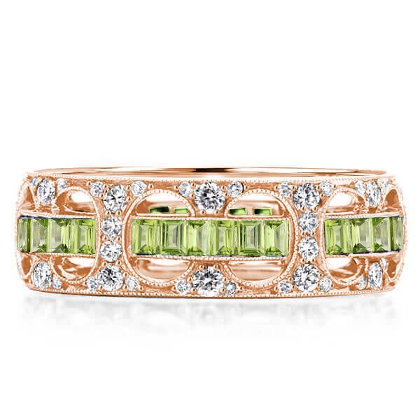 Milgrain Peridot Rope Wedding Band in Sterling Silver