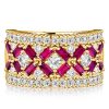 Baguette Ruby Half Eternity Wedding Band Ring - 18K Gold Plated Sterling Silver