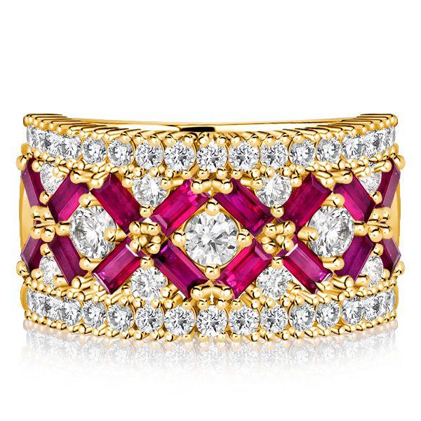 Baguette Ruby Half Eternity Wedding Band Ring - 18K Gold Plated Sterling Silver