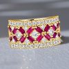 Baguette Ruby Half Eternity Wedding Band Ring - 18K Gold Plated Sterling Silver