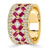 Baguette Ruby Half Eternity Wedding Band Ring - 18K Gold Plated Sterling Silver