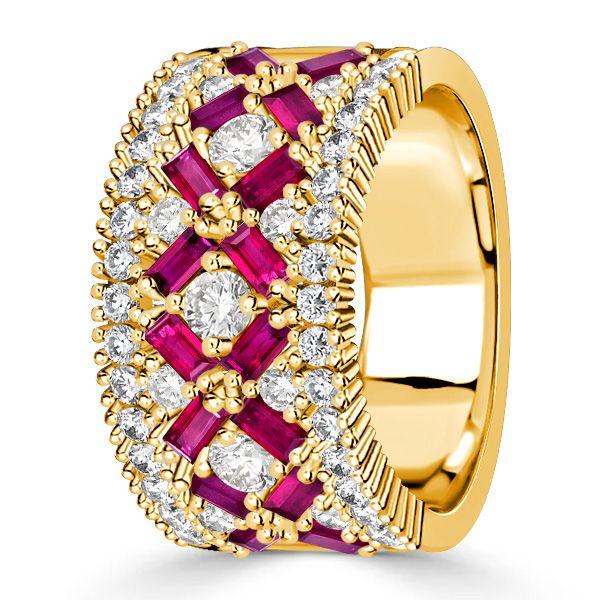 Baguette Ruby Half Eternity Wedding Band Ring - 18K Gold Plated Sterling Silver