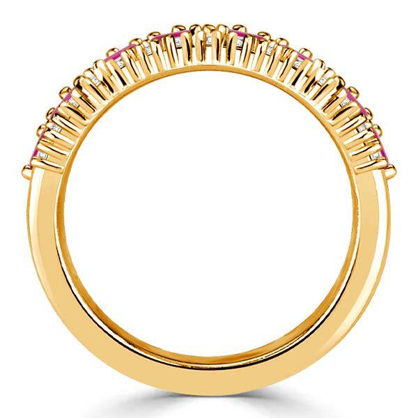 Baguette Ruby Half Eternity Wedding Band Ring - 18K Gold Plated Sterling Silver