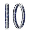 Triple Row Blue & White CZ Sterling Silver Oval Hoop Earrings