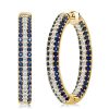 Triple Row Blue & White CZ Sterling Silver Oval Hoop Earrings