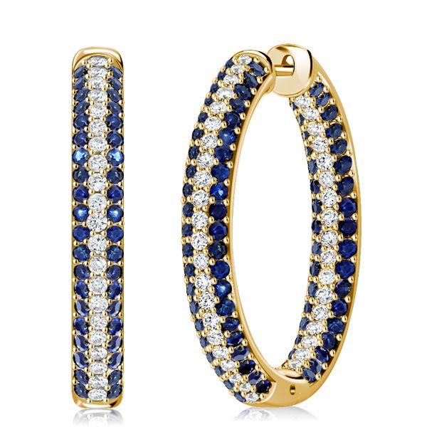 Triple Row Blue & White CZ Sterling Silver Oval Hoop Earrings