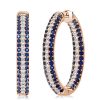 Triple Row Blue & White CZ Sterling Silver Oval Hoop Earrings