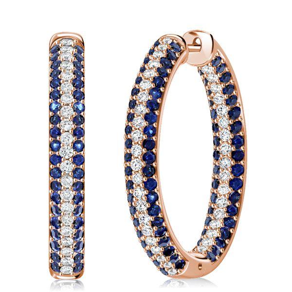 Triple Row Blue & White CZ Sterling Silver Oval Hoop Earrings