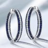 Triple Row Blue & White CZ Sterling Silver Oval Hoop Earrings