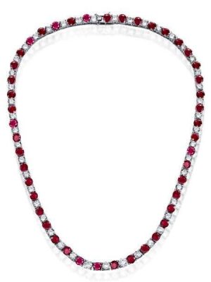 Alternating Ruby and White Sapphire Tennis Necklace in 925 Sterling Silver