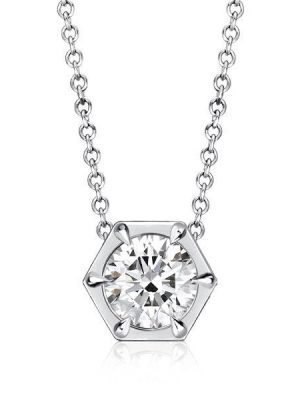 Sterling Silver Hexagon Solitaire Pendant Necklace - 0.84 CT. TW