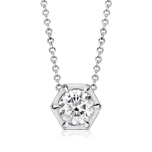 Sterling Silver Hexagon Solitaire Pendant Necklace - 0.84 CT. TW