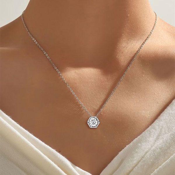 Sterling Silver Hexagon Solitaire Pendant Necklace - 0.84 CT. TW