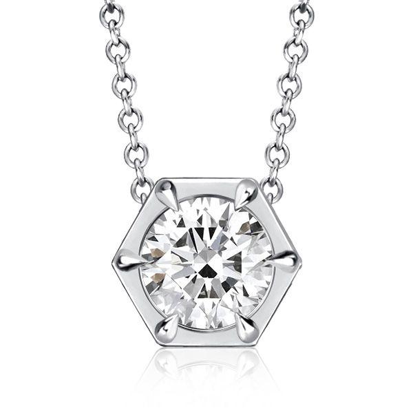 Sterling Silver Hexagon Solitaire Pendant Necklace - 0.84 CT. TW