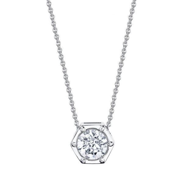 Sterling Silver Hexagon Solitaire Pendant Necklace - 0.84 CT. TW