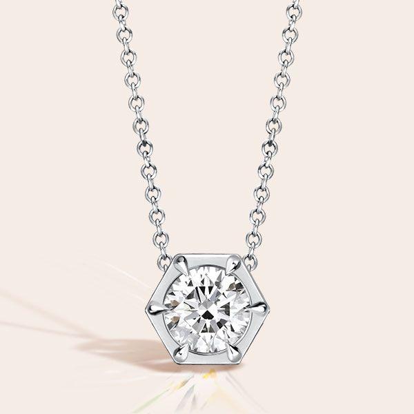 Sterling Silver Hexagon Solitaire Pendant Necklace - 0.84 CT. TW