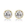 Vintage Round Cut Stud Earrings, 18K Gold Plated Sterling Silver, 2.30 CTW