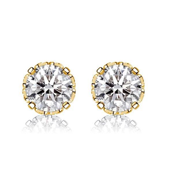 Vintage Round Cut Stud Earrings, 18K Gold Plated Sterling Silver, 2.30 CTW