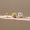 Vintage Round Cut Stud Earrings, 18K Gold Plated Sterling Silver, 2.30 CTW