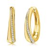 White Sapphire Twist Hoop Earrings - 18K Gold Plated Sterling Silver