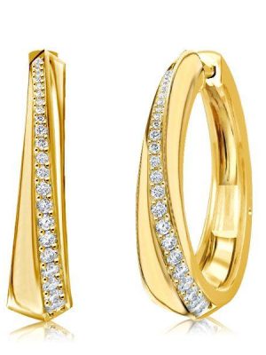 White Sapphire Twist Hoop Earrings - 18K Gold Plated Sterling Silver