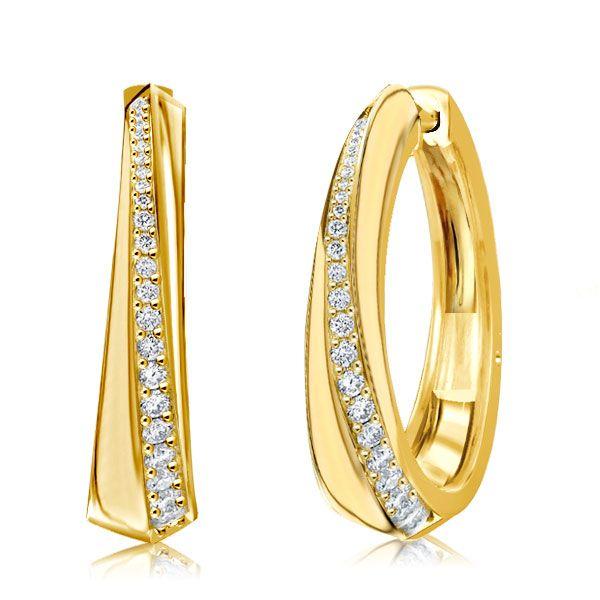 White Sapphire Twist Hoop Earrings - 18K Gold Plated Sterling Silver