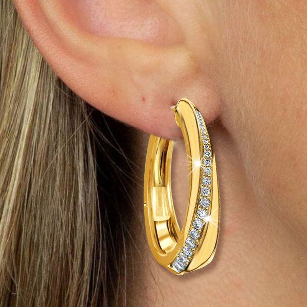 White Sapphire Twist Hoop Earrings - 18K Gold Plated Sterling Silver