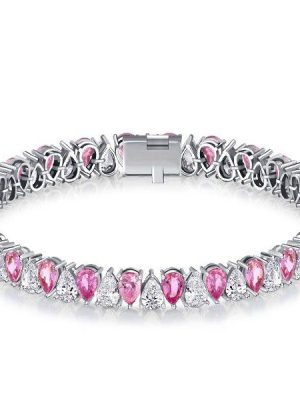 White & Pink Pear Shaped Stone Bracelet - 925 Sterling Silver Wedding Jewelry